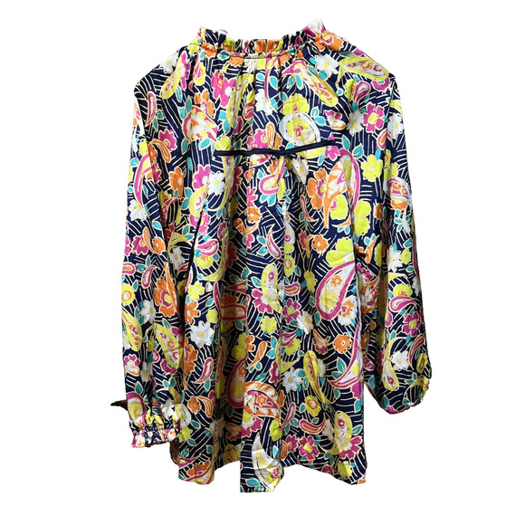 Umgee USA Multicolor Floral Satin Colorful Peasant Blouse Size 1X Relaxed Flowy - Picture 2 of 11